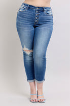 Chic Edge Button Fly Distressed Jeans-Krush Kandy, Women's Online Fashion Boutique Located in Phoenix, Arizona (Scottsdale Area)