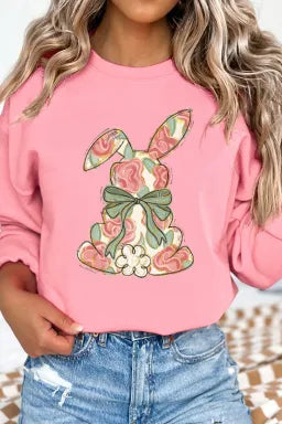 Pink Floral Bow Rabbit Easter Fashion Pullover Sweatshirt-Krush Kandy, Women's Online Fashion Boutique Located in Phoenix, Arizona (Scottsdale Area)