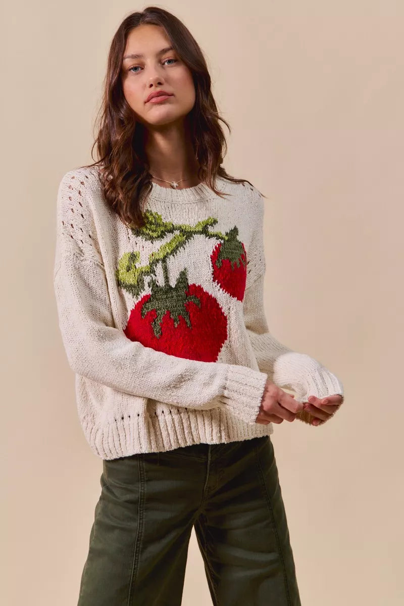 SO ME Vegetable Round Neck Long Sleeve Sweater-Sweater-Krush Kandy, Women's Online Fashion Boutique Located in Phoenix, Arizona (Scottsdale Area)
