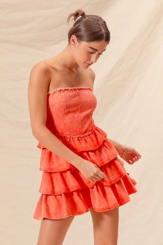 SO ME Strapless Ruffle Layered Game Day Cheer Up Dress-Dresses-Krush Kandy, Women's Online Fashion Boutique Located in Phoenix, Arizona (Scottsdale Area)