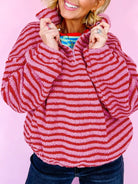 Striped Quarter-Zip Fleece Sweatshirt-Sweaters-Krush Kandy, Women's Online Fashion Boutique Located in Phoenix, Arizona (Scottsdale Area)