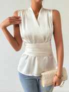 Surplice Sleeveless Satin Blouse-Tops-Krush Kandy, Women's Online Fashion Boutique Located in Phoenix, Arizona (Scottsdale Area)