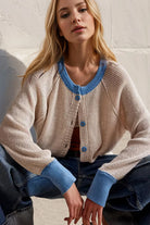 Ribbed Contrast Button Up Sweater-Tops-Krush Kandy, Women's Online Fashion Boutique Located in Phoenix, Arizona (Scottsdale Area)