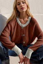 Ribbed Contrast Button Up Sweater-Tops-Krush Kandy, Women's Online Fashion Boutique Located in Phoenix, Arizona (Scottsdale Area)