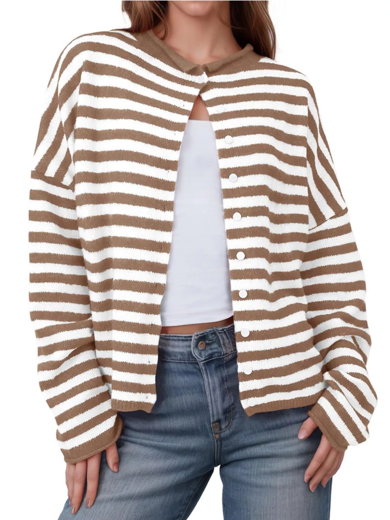 Striped Button-Up Cardigan-Sweaters-Krush Kandy, Women's Online Fashion Boutique Located in Phoenix, Arizona (Scottsdale Area)