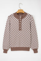 Checkerboard Button-Front Sweater-Sweaters-Krush Kandy, Women's Online Fashion Boutique Located in Phoenix, Arizona (Scottsdale Area)