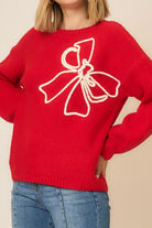 Soft Brushed Embroidered Bow Knit Sweater-Sweaters-Krush Kandy, Women's Online Fashion Boutique Located in Phoenix, Arizona (Scottsdale Area)