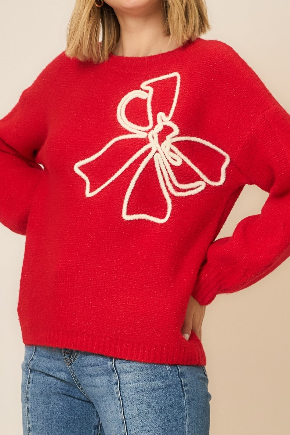 Soft Brushed Embroidered Bow Knit Sweater-Sweaters-Krush Kandy, Women's Online Fashion Boutique Located in Phoenix, Arizona (Scottsdale Area)
