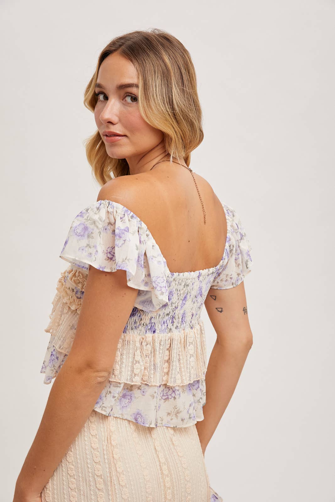 Floral Print Ruffle Lace Trimmed Sweetheart Neck Top-Tops-Krush Kandy, Women's Online Fashion Boutique Located in Phoenix, Arizona (Scottsdale Area)