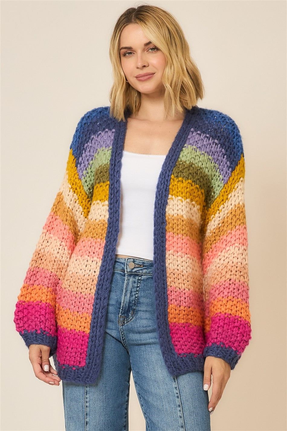 Multi Color Lantern Sleeve Handmade Large Gauge Cardigan-Cardigans-Krush Kandy, Women's Online Fashion Boutique Located in Phoenix, Arizona (Scottsdale Area)