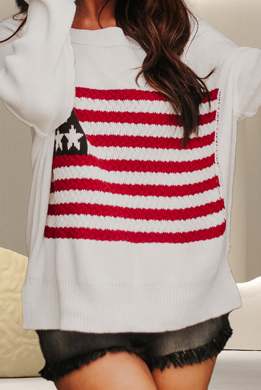 US Flag Round Neck Long Sleeve Knit Top-Krush Kandy, Women's Online Fashion Boutique Located in Phoenix, Arizona (Scottsdale Area)