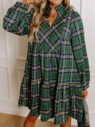 Plaid Frilly Collar Long Sleeve Shift Mini Dress-Dresses-Krush Kandy, Women's Online Fashion Boutique Located in Phoenix, Arizona (Scottsdale Area)