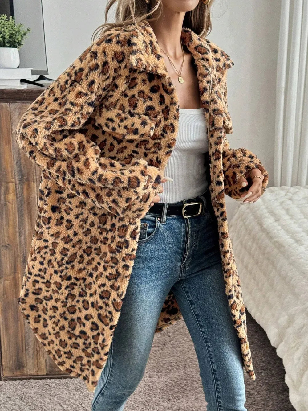 Leopard Button Up Long Sleeve Fuzzy Coat-Jacket-Krush Kandy, Women's Online Fashion Boutique Located in Phoenix, Arizona (Scottsdale Area)