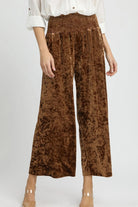 Umgee Velvet Smocked Waistband Wide Leg Pants-Pants-Krush Kandy, Women's Online Fashion Boutique Located in Phoenix, Arizona (Scottsdale Area)