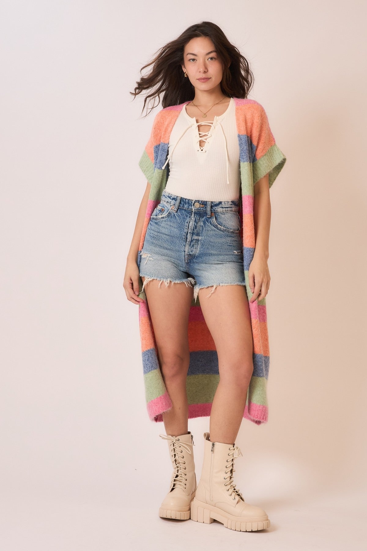 Color Block Sleeveless Knit Long Cardigan-Cardigans-Krush Kandy, Women's Online Fashion Boutique Located in Phoenix, Arizona (Scottsdale Area)