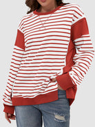 Slit Exposed Seam Striped Long Sleeve Sweatshirt-Sweaters-Krush Kandy, Women's Online Fashion Boutique Located in Phoenix, Arizona (Scottsdale Area)