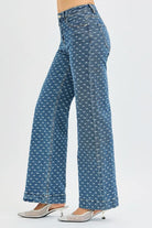 RISEN High Rise Wide Leg Bow Embroidered Jeans-Jeans-Krush Kandy, Women's Online Fashion Boutique Located in Phoenix, Arizona (Scottsdale Area)