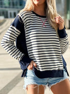 Slit Exposed Seam Striped Long Sleeve Sweatshirt-Sweaters-Krush Kandy, Women's Online Fashion Boutique Located in Phoenix, Arizona (Scottsdale Area)