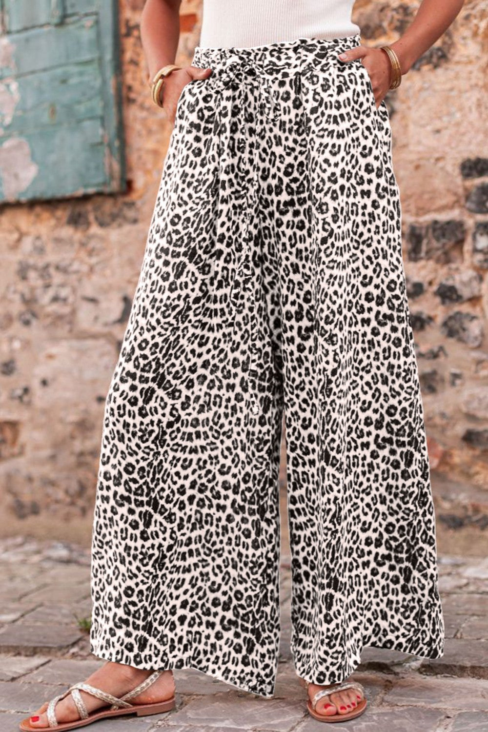 Leopard Drawstring Wide Leg Pants-Pants-Krush Kandy, Women's Online Fashion Boutique Located in Phoenix, Arizona (Scottsdale Area)