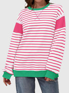 Slit Exposed Seam Striped Long Sleeve Sweatshirt-Sweaters-Krush Kandy, Women's Online Fashion Boutique Located in Phoenix, Arizona (Scottsdale Area)