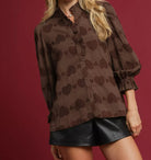 Umgee Heart Jacquard Ruffle Trim Shirt-Tops-Krush Kandy, Women's Online Fashion Boutique Located in Phoenix, Arizona (Scottsdale Area)