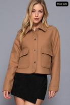 Plus Size Long Sleeve Soft Felt Jacket-Jackets-Krush Kandy, Women's Online Fashion Boutique Located in Phoenix, Arizona (Scottsdale Area)