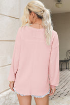 Waffle-Knit V-Neck Long Sleeve Top-Long Sleeve Tops-Krush Kandy, Women's Online Fashion Boutique Located in Phoenix, Arizona (Scottsdale Area)