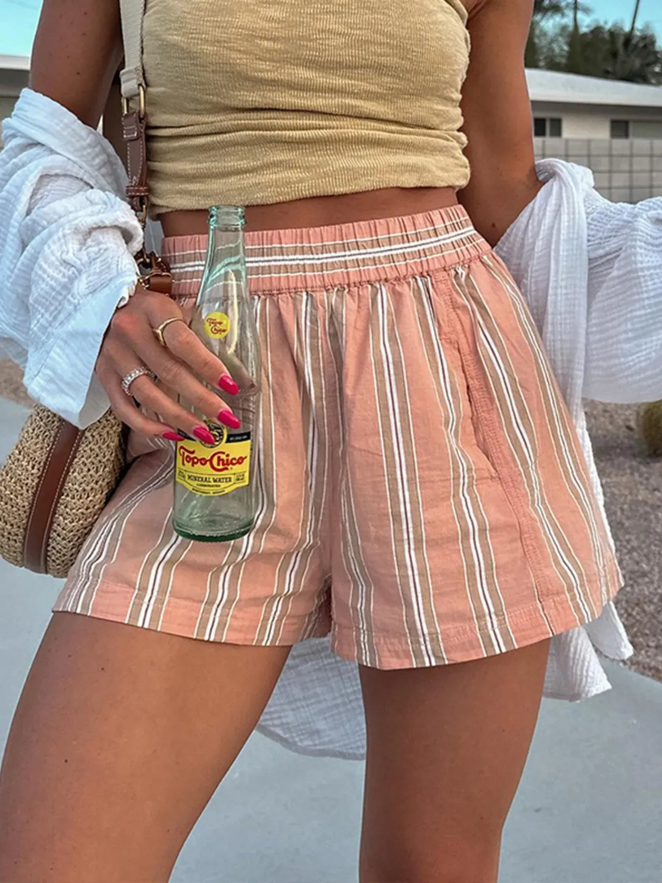 Striped High-Waist Linen Blend Summer Shorts-Shorts-Krush Kandy, Women's Online Fashion Boutique Located in Phoenix, Arizona (Scottsdale Area)