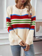 Contrast Stripes Round Neck Long Sleeve Sweater-Krush Kandy, Women's Online Fashion Boutique Located in Phoenix, Arizona (Scottsdale Area)