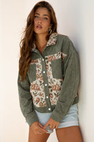 Sage Green Floral Patchwork Corduroy Jacket-Jackets-Krush Kandy, Women's Online Fashion Boutique Located in Phoenix, Arizona (Scottsdale Area)