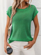 Openwork Round Neck Short Sleeve Knit Cover Up-Krush Kandy, Women's Online Fashion Boutique Located in Phoenix, Arizona (Scottsdale Area)