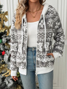 Drawstring Snowflake Zip Up Hooded Outerwear-Hoodies-Krush Kandy, Women's Online Fashion Boutique Located in Phoenix, Arizona (Scottsdale Area)