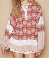 POL Ruffled Hem Floral Pattern Balloon Sleeve Hoodie-Hoodies-Krush Kandy, Women's Online Fashion Boutique Located in Phoenix, Arizona (Scottsdale Area)