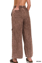 Washed Linen Elastic Band Waist Cargo Pants-Pants-Krush Kandy, Women's Online Fashion Boutique Located in Phoenix, Arizona (Scottsdale Area)