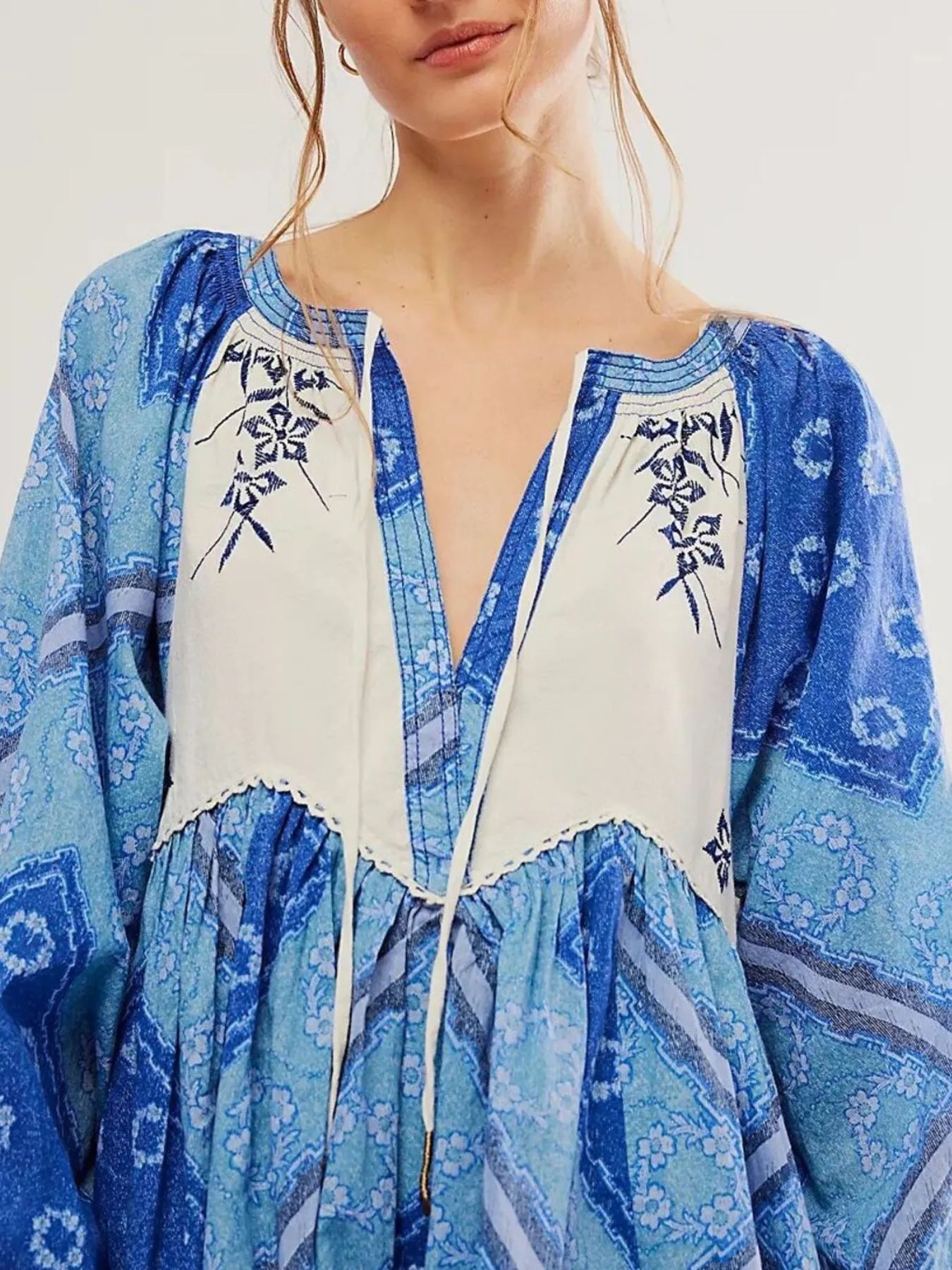 Printed Tie Neck Long Sleeve Dress-dresses-Krush Kandy, Women's Online Fashion Boutique Located in Phoenix, Arizona (Scottsdale Area)