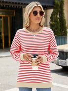 Slit Striped Round Neck Long Sleeve Sweatshirt-Krush Kandy, Women's Online Fashion Boutique Located in Phoenix, Arizona (Scottsdale Area)