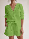 Notched Long Sleeve Top and Shorts Set-Krush Kandy, Women's Online Fashion Boutique Located in Phoenix, Arizona (Scottsdale Area)
