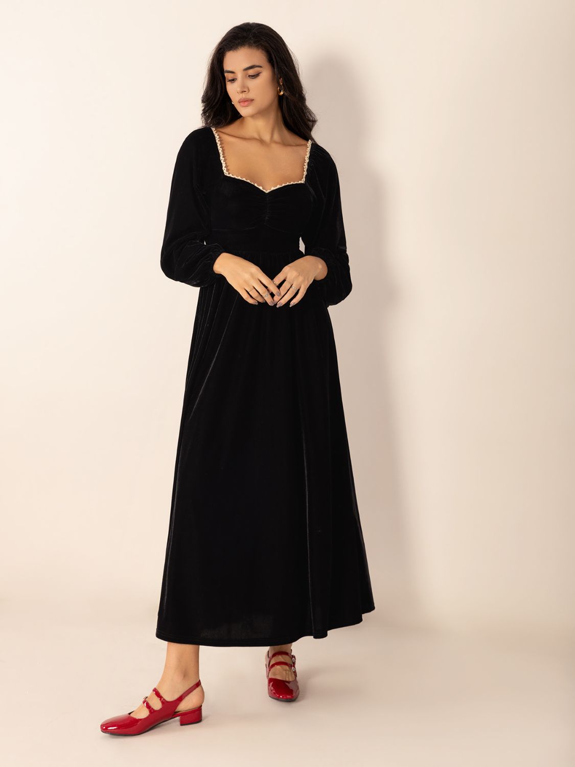 Sweetheart Neck Long Sleeve Midi Dress-Krush Kandy, Women's Online Fashion Boutique Located in Phoenix, Arizona (Scottsdale Area)