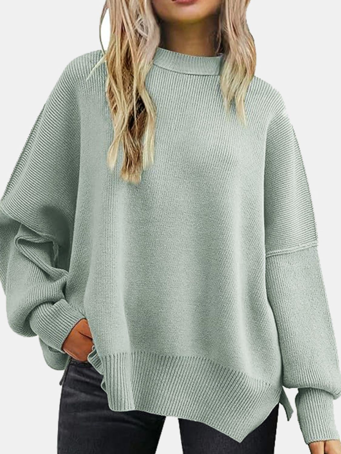 Round Neck Drop Shoulder Slit Sweater-Krush Kandy, Women's Online Fashion Boutique Located in Phoenix, Arizona (Scottsdale Area)