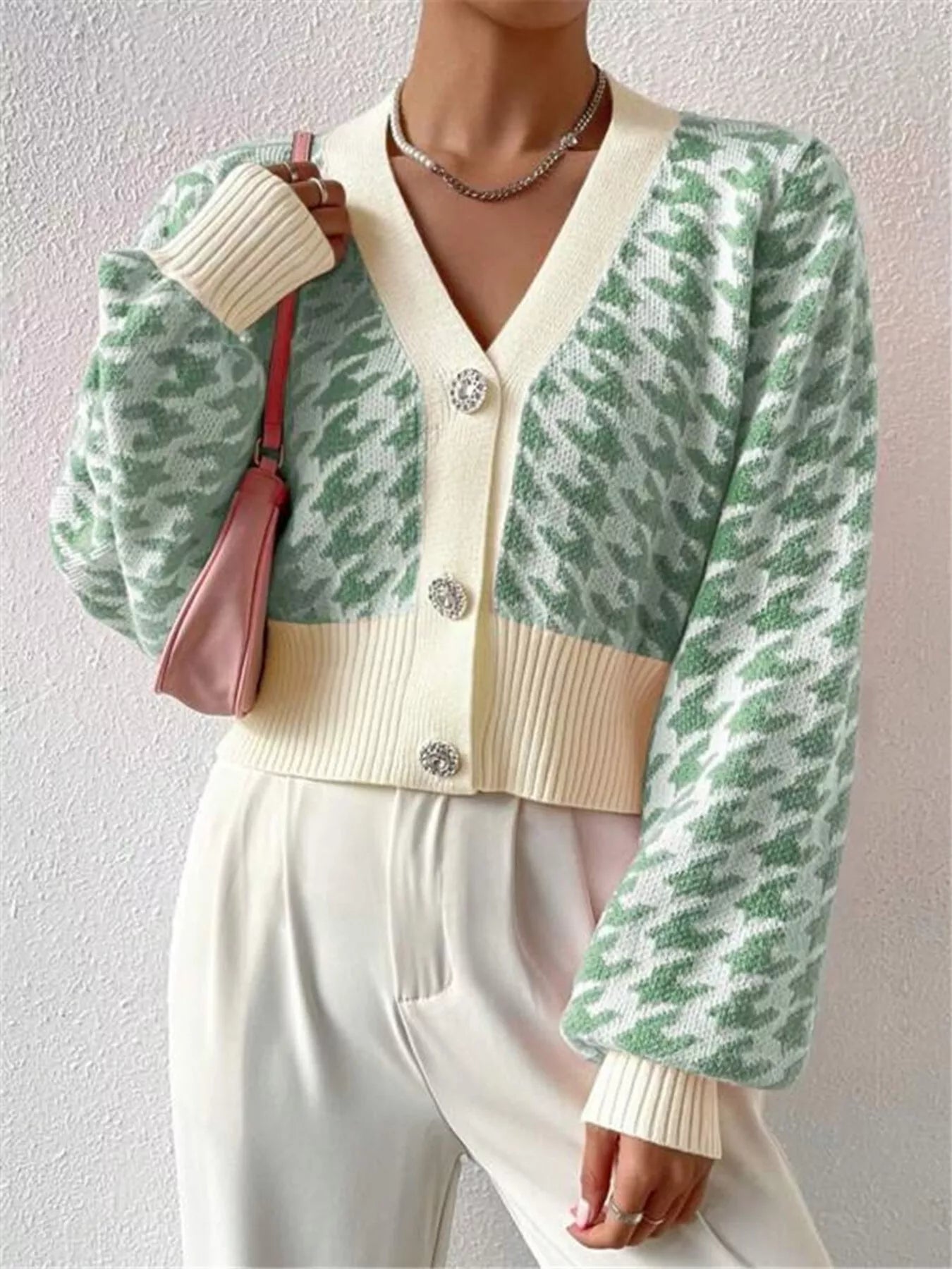 Houndstooth V-Neck Button Up Cardigan-Cardigan-Krush Kandy, Women's Online Fashion Boutique Located in Phoenix, Arizona (Scottsdale Area)