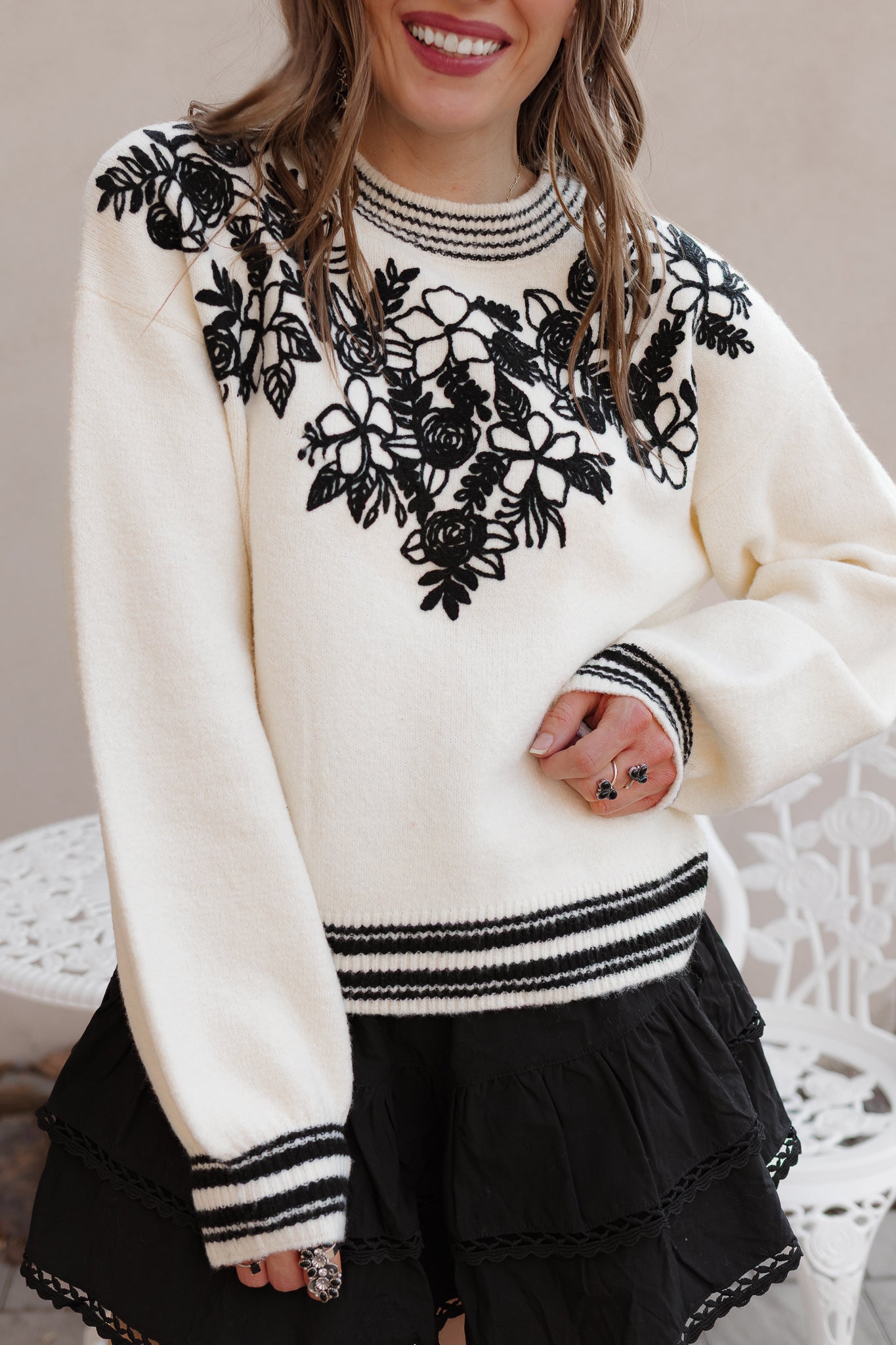 Sweetest Devotion Floral Stripe Embroidered Sweater-Sweaters-Krush Kandy, Women's Online Fashion Boutique Located in Phoenix, Arizona (Scottsdale Area)