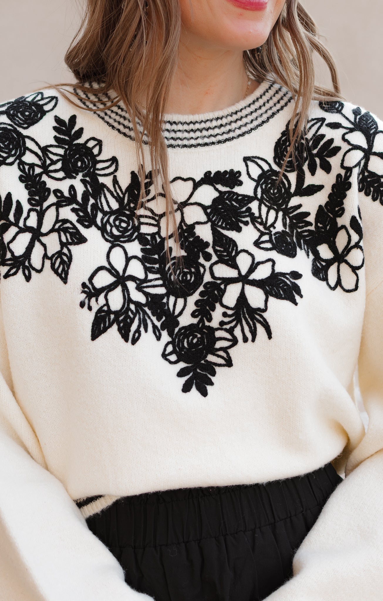 Sweetest Devotion Floral Stripe Embroidered Sweater-Sweaters-Krush Kandy, Women's Online Fashion Boutique Located in Phoenix, Arizona (Scottsdale Area)