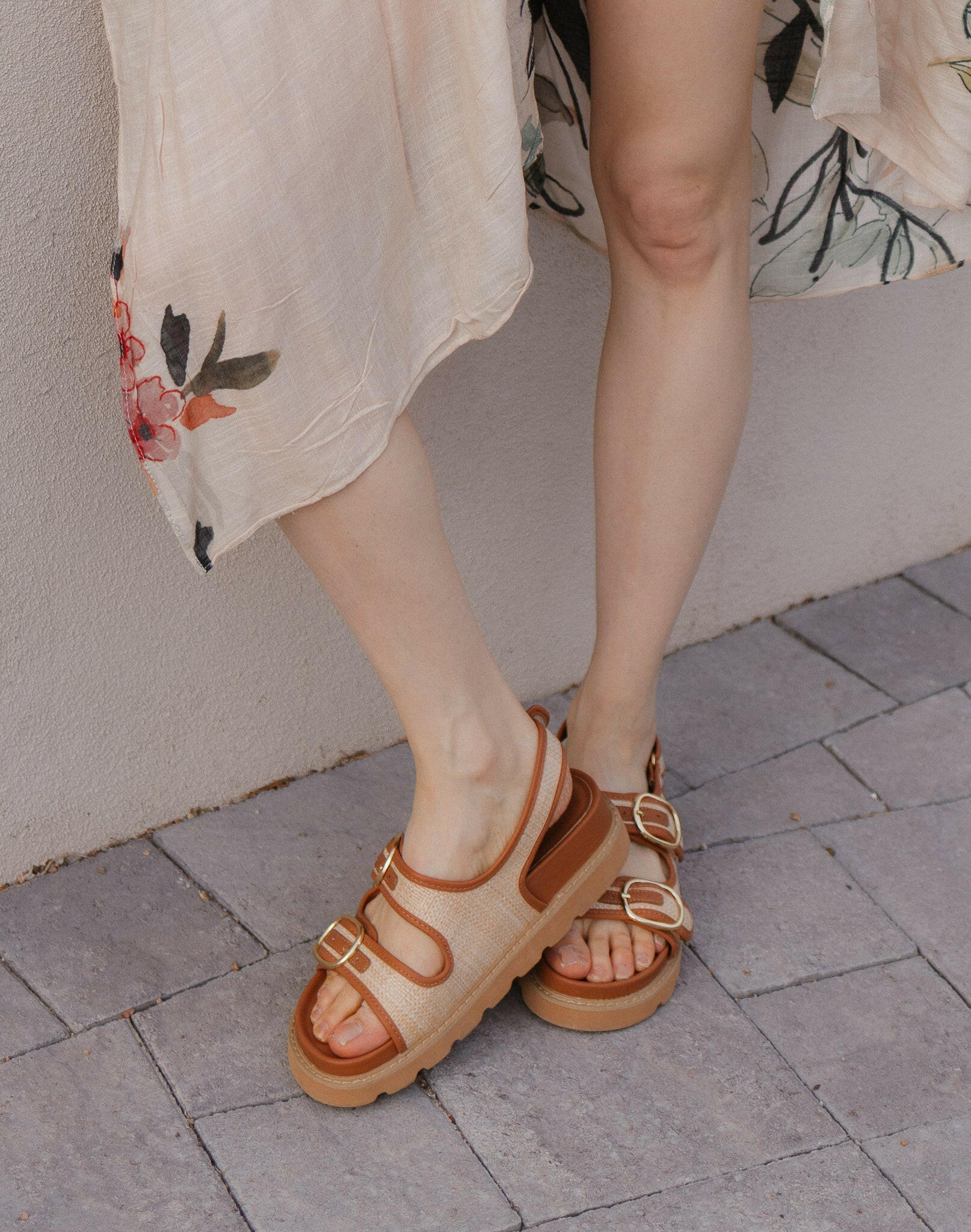 HALLIE - Dual-Buckle Straw Effect Sandals-Sandals-Krush Kandy, Women's Online Fashion Boutique Located in Phoenix, Arizona (Scottsdale Area)