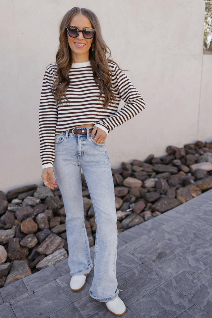 Long Sleeve Stripe Sweater-Sweaters-Krush Kandy, Women's Online Fashion Boutique Located in Phoenix, Arizona (Scottsdale Area)