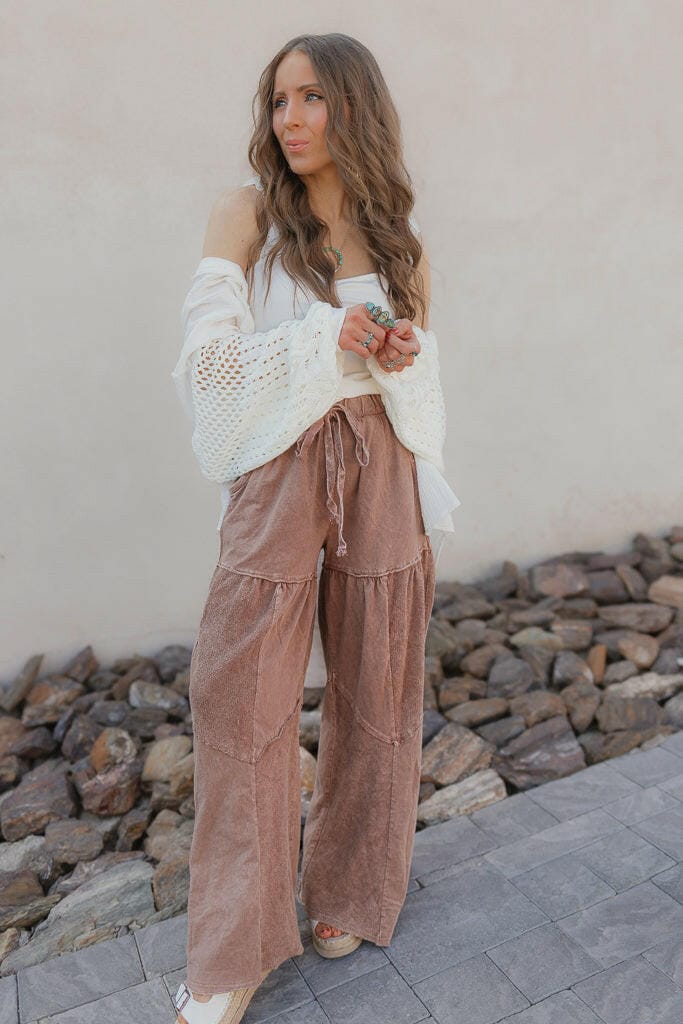 Mineral Wash Wide-Leg Pants in Espresso