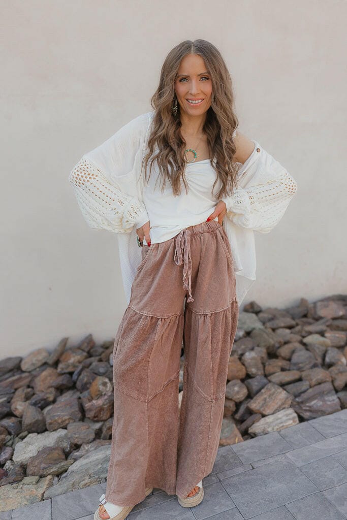 Mineral Wash Wide-Leg Pants in Espresso