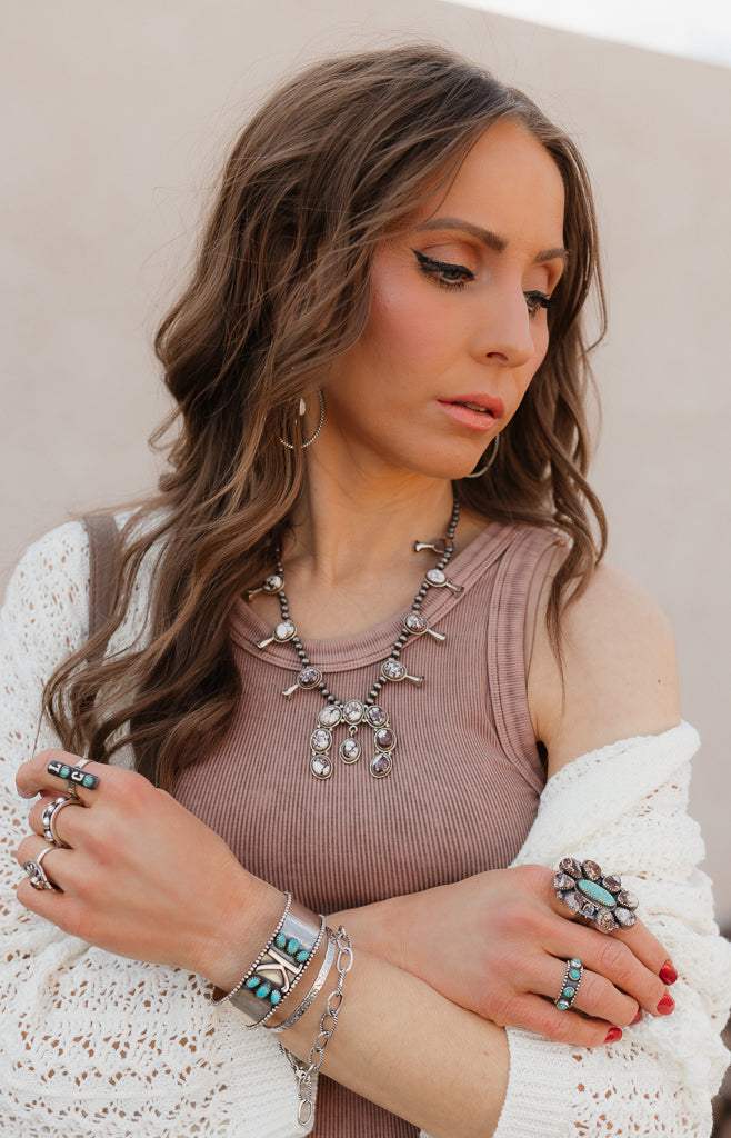 Horseshoe Blossom Desert Pearl Necklace PREORDER-Squash Blossom Necklaces-Krush Kandy, Women's Online Fashion Boutique Located in Phoenix, Arizona (Scottsdale Area)