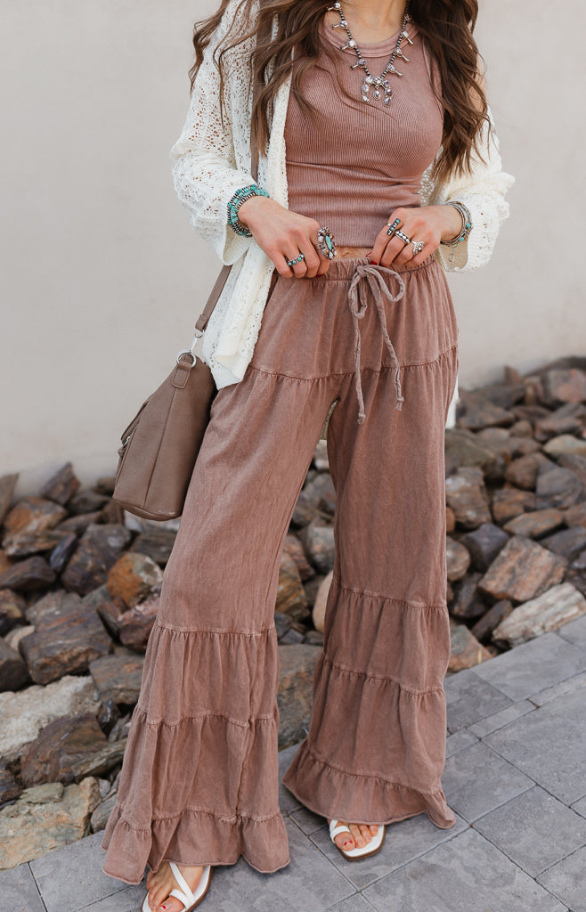 Rambling Rose Mineral Wash Flare LoungePants-Pants-Krush Kandy, Women's Online Fashion Boutique Located in Phoenix, Arizona (Scottsdale Area)