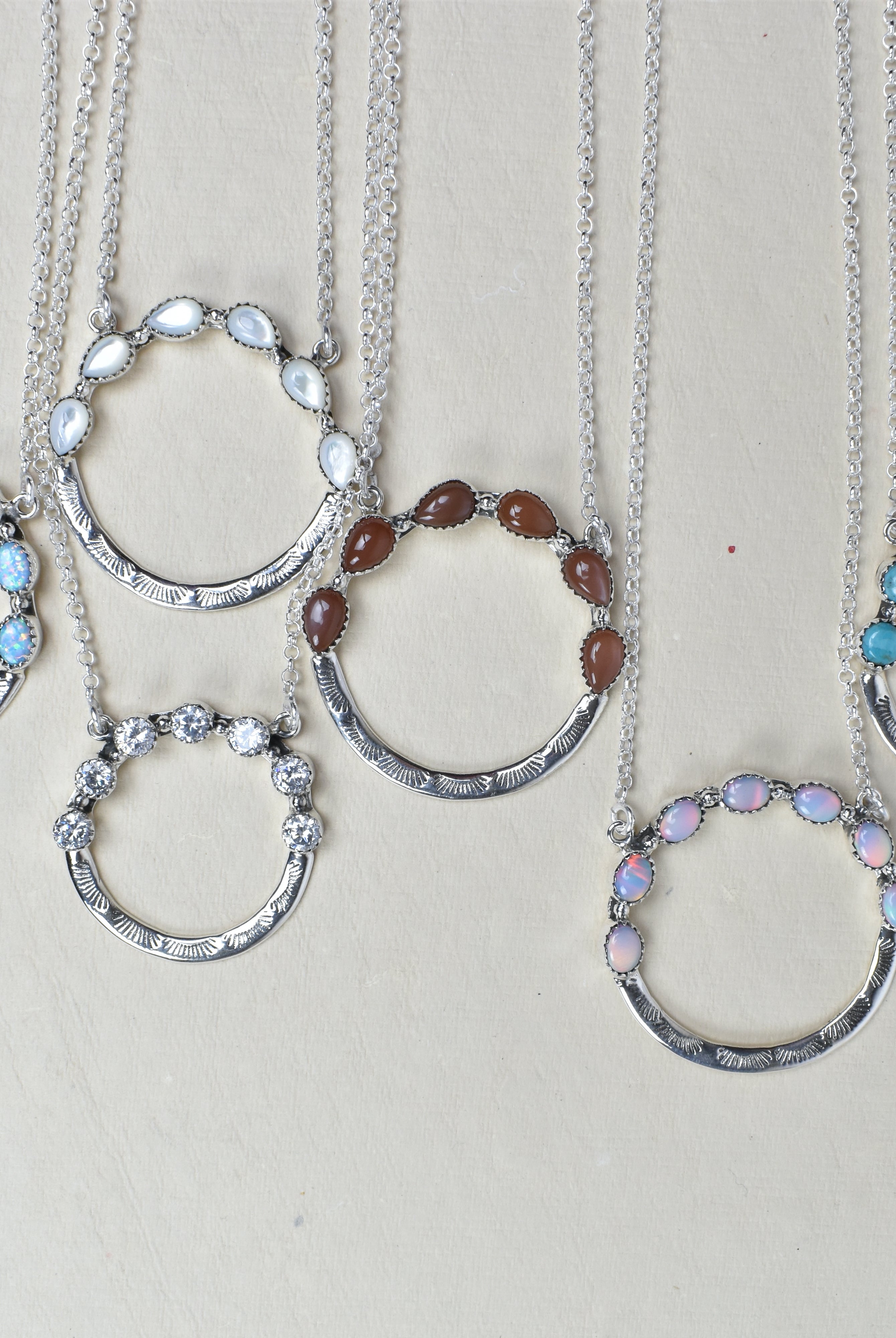 Luna's Crescent Gemstone Necklace-Necklaces-Krush Kandy, Women's Online Fashion Boutique Located in Phoenix, Arizona (Scottsdale Area)