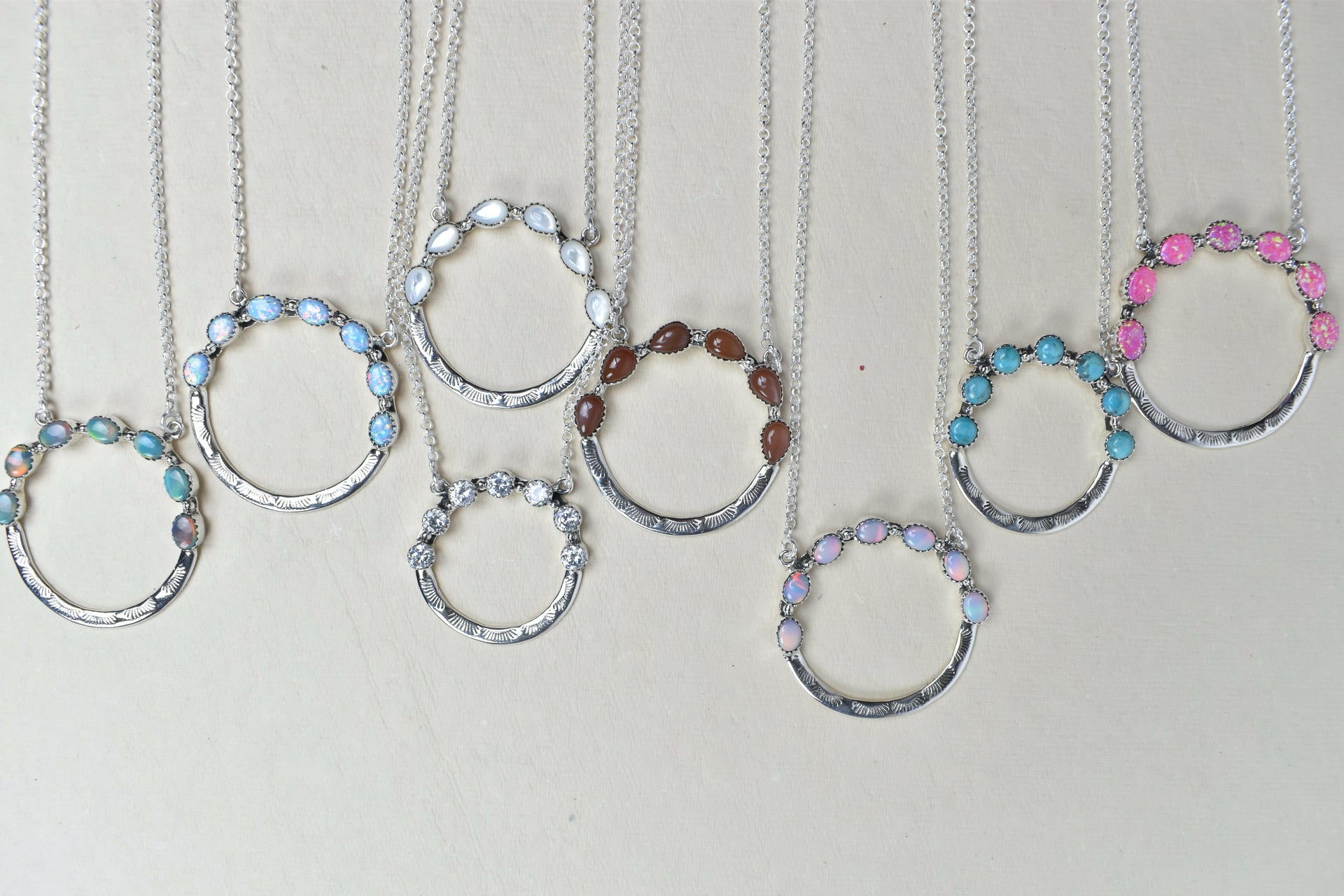 Luna's Crescent Gemstone Necklace-Pendant Necklaces-Krush Kandy, Women's Online Fashion Boutique Located in Phoenix, Arizona (Scottsdale Area)